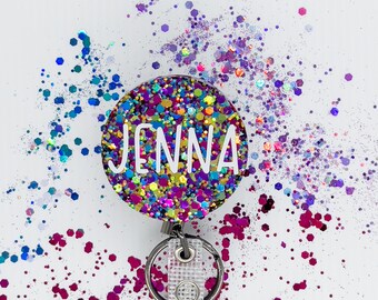 Fantasy Name Badge Reels | Custom Glitter Badge for Nurses | Midwife | Teacher | Doctor