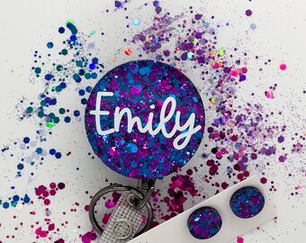 Confetti Name Badge Reels | Custom Glitter Badge for Nurses | Midwife | Teacher | Doctor