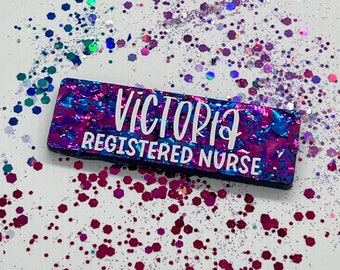 Name Badge | Custom Glitter Badge for Nurses | Midwife | Teacher | Doctor