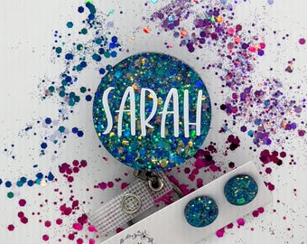 Custom Glitter Name Badge Reel | Resin Nurse, Midwife, Teacher Doctor ID Holder | Cool Caribbean