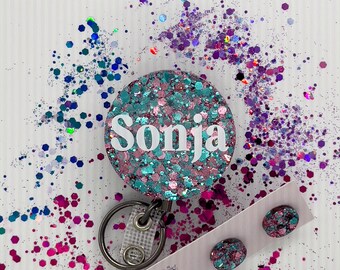 Ice Cream Name Badge Reels | Custom Glitter Badge for Nurses | Midwife | Teacher | Doctor