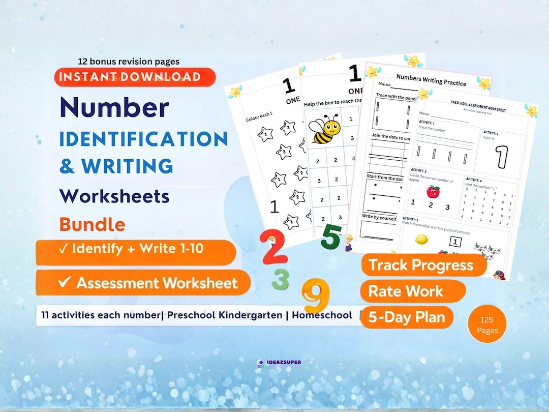 Number Identification & Writing Worksheets Bundle | Preschool Number ...