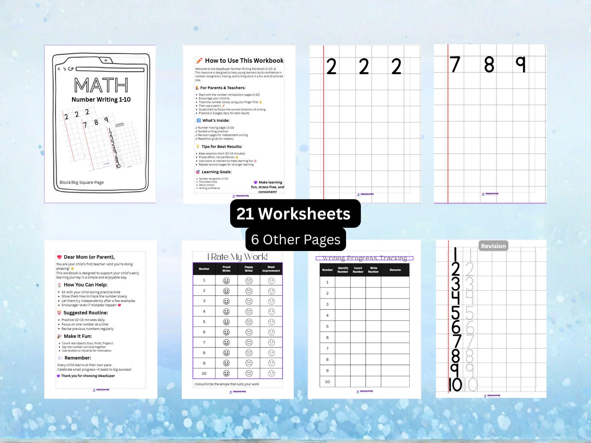Number Blocks Write Homework Scratch Number Writing (math Large Block Page) Workbook 1–10 | Preschool and ...