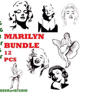 Ensemble SVG Marilyn Monroe | Autocollants Marilyn | Marque et logo | Logos Monroe | Marilyn SVG - PNG - impression - fichiers Silhouette - sticker