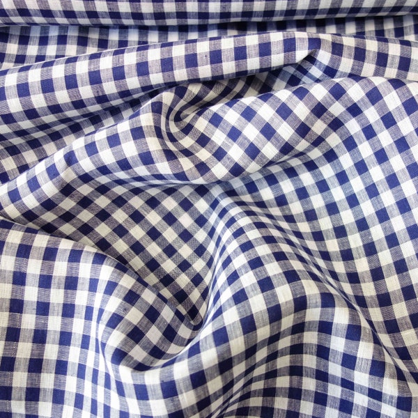 Pure linen fabric 100%Linen fabric 0.50m checked blue Soft Linen