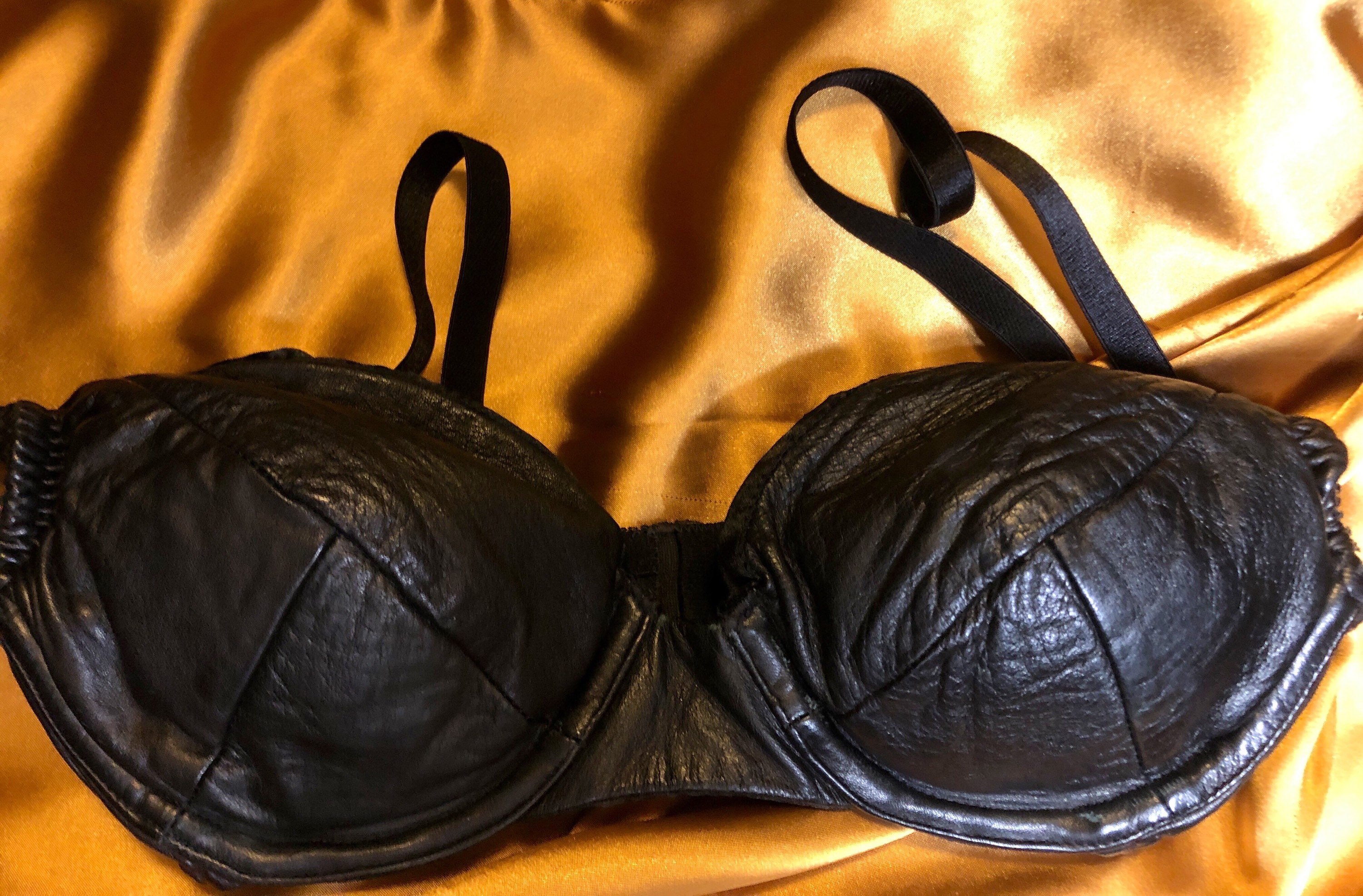 Sexy Leather Fetish Black Leather Bra With Full Cup, Hand Made With Silk  Lining and Padding 