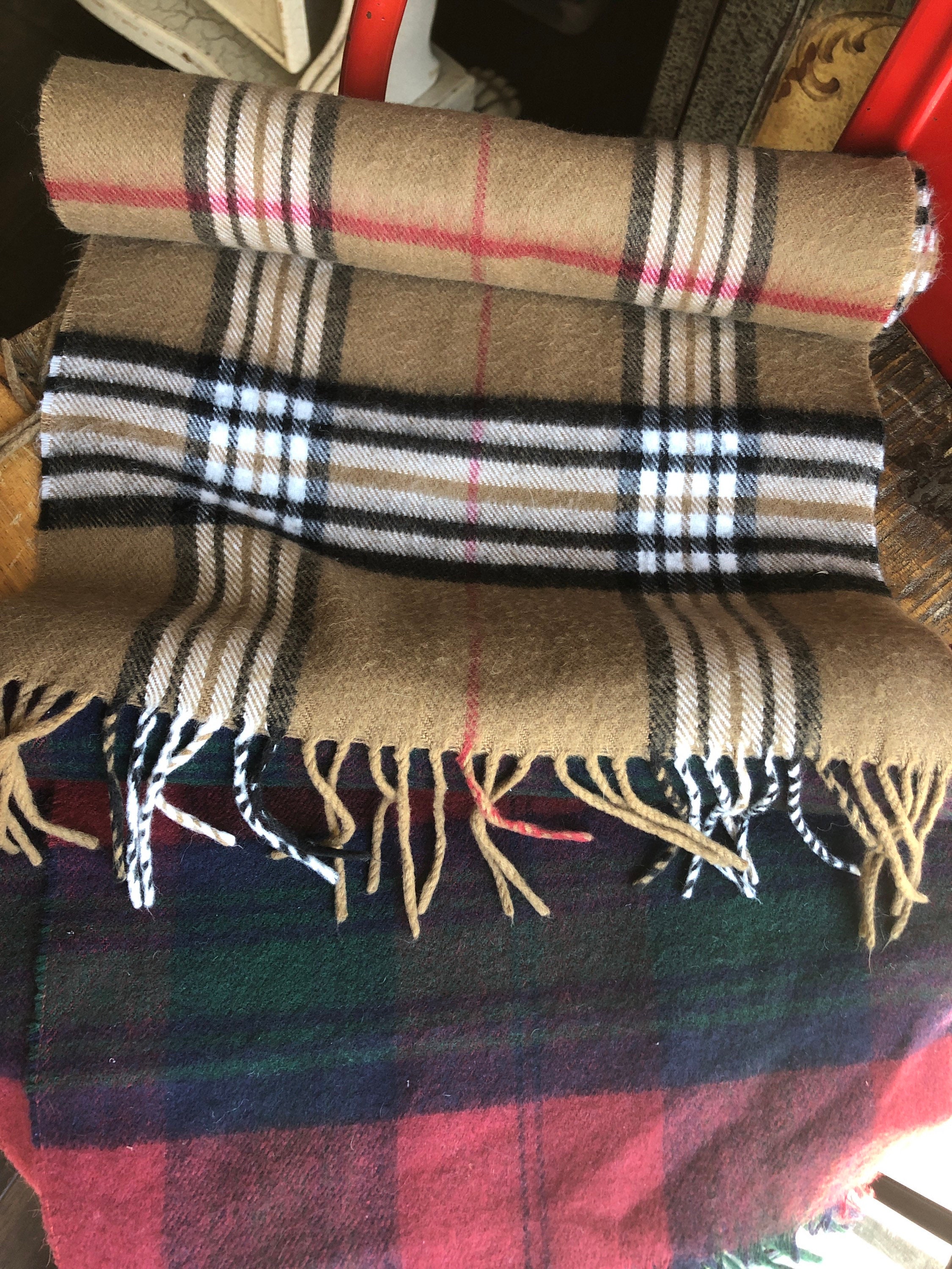 Authentic Burberry's Scarf nova check vintage Wool Fringe Unisex brown men  women