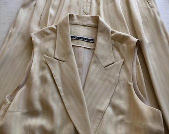 Richard Tyler yellow and beige stripes size small vest and palazzo pants, high waisted