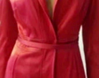 Richard Tyler Couture Red Silk Jacket and Wool Skirt Suit, Vintage 90s Designer Ensemble