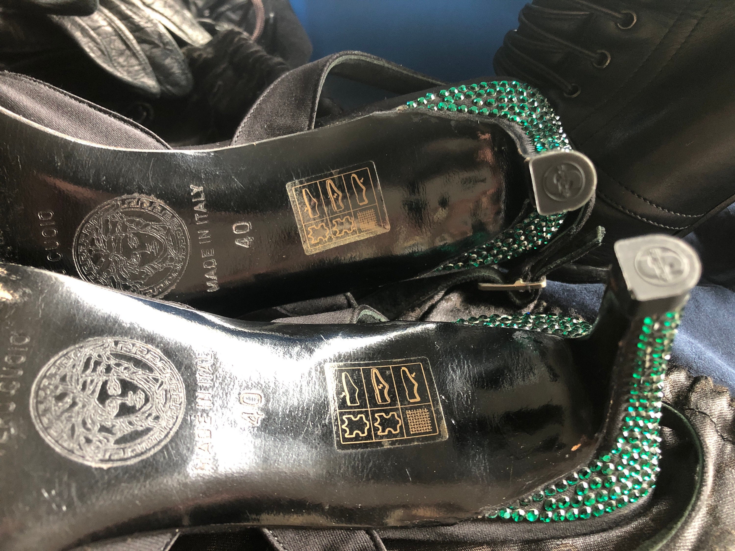 Gianni Versace Vintage Sling Back Black Satin Shoes in Size