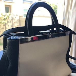 Halston leather clutch, black and white classic