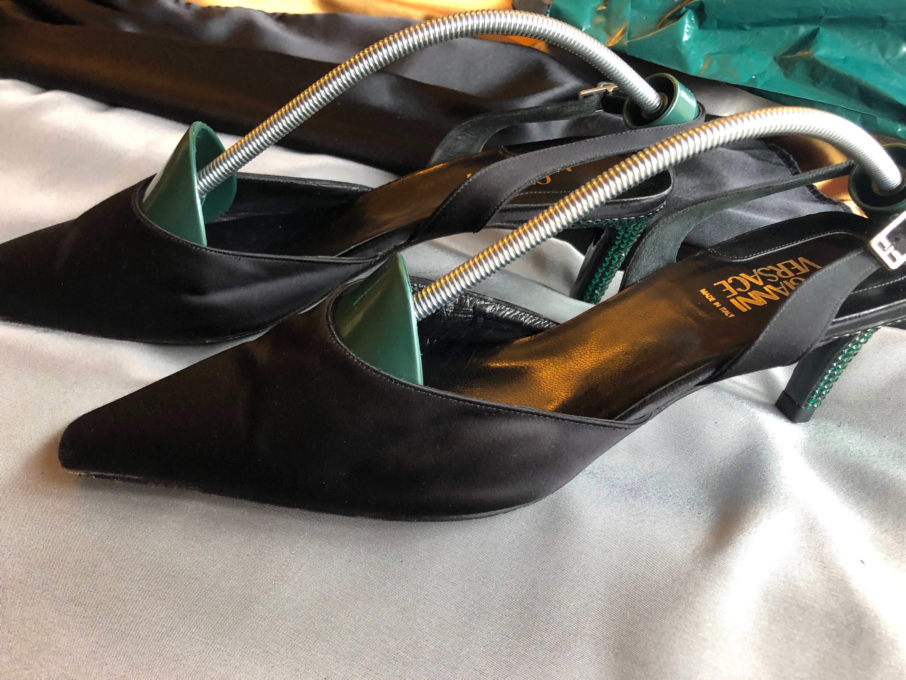 Gianni Versace Vintage Sling Back Black Satin Shoes in Size