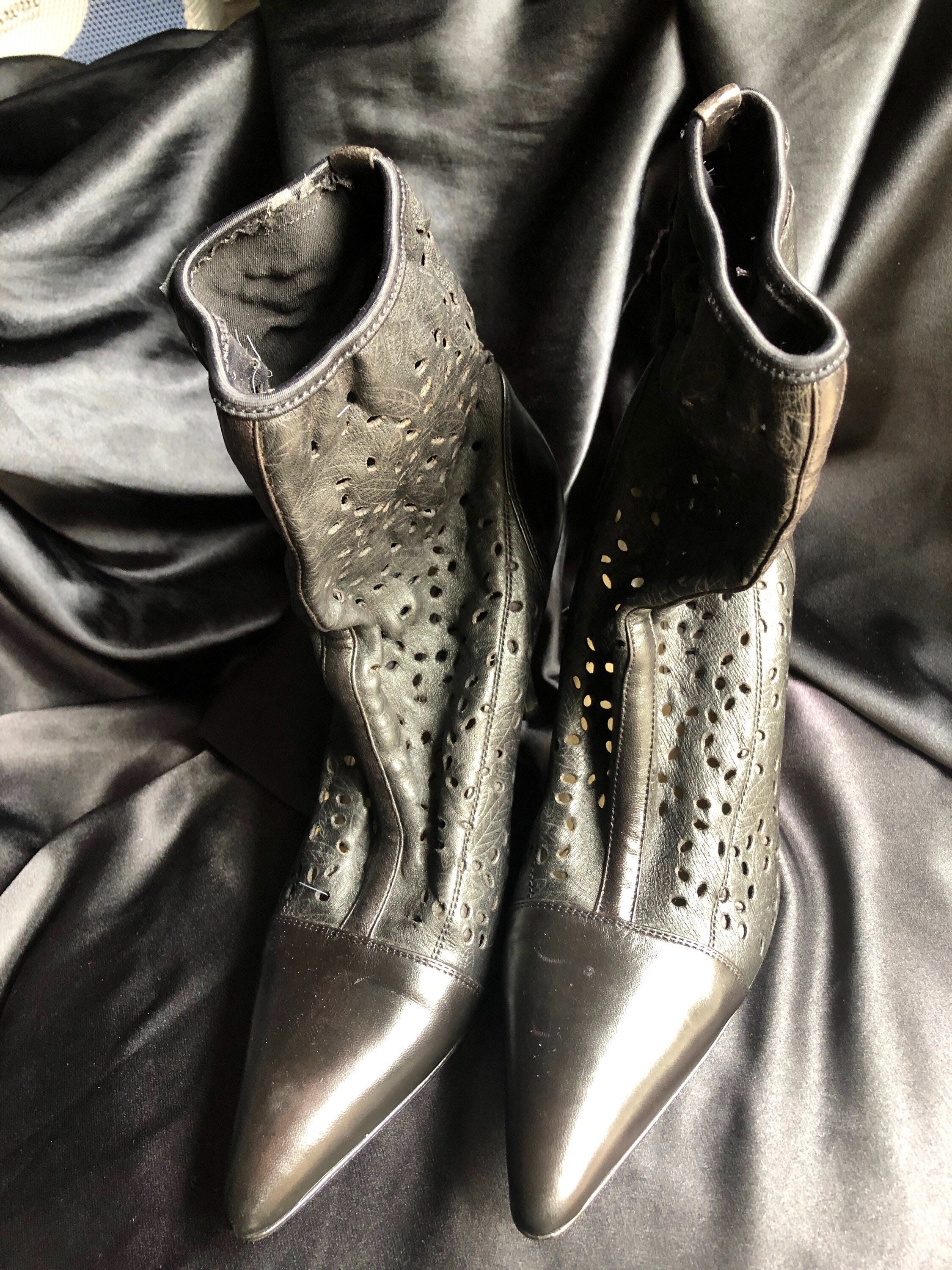 Gianni Versace Vintage Black Leather Ankle Boots - Etsy display picture 1