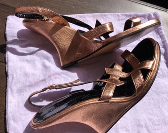 Cuñas vintage Sigerson Morrison 10B de piel gruesa color bronce