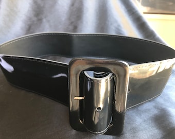 Vintage lackbälte i läder, svart, 76 cm