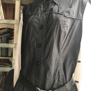 Vintage 90s Prada sleeveless 5 button  dress in black cotton and nylon