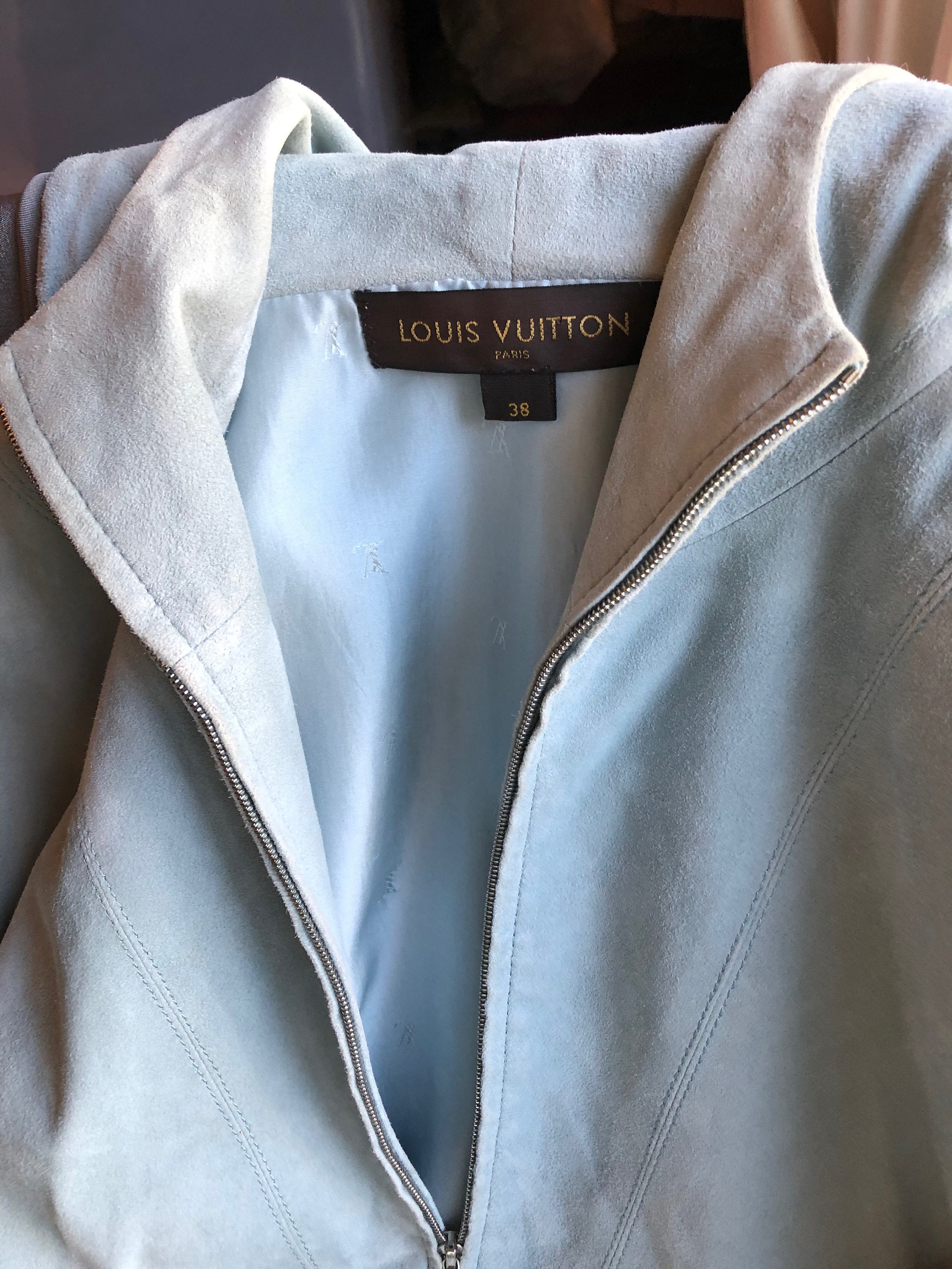 Louis Vuitton Vintage Light Blue Suede Hoodie Pullover Jacket -  Israel