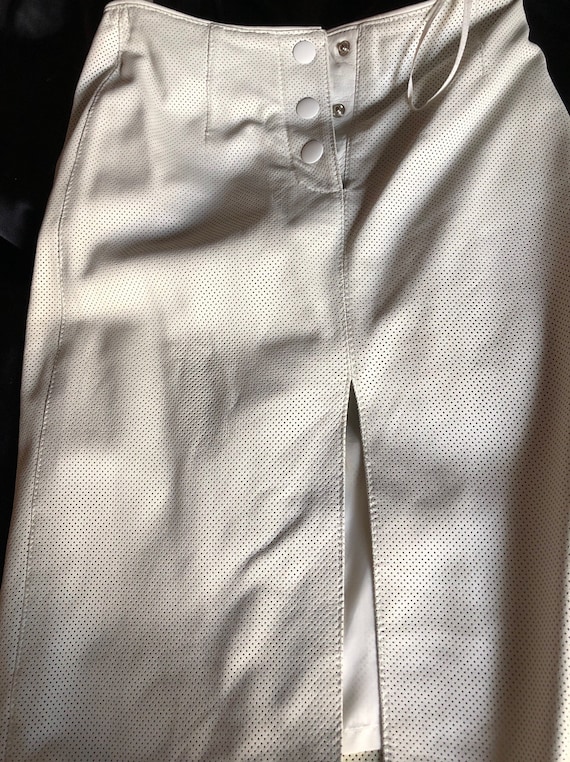 Vintage white leather high slit skirt