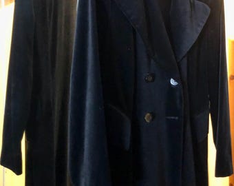 Abrigo de terciopelo azul/negro, estilo gótico, largo hasta el tobillo, talla 8 de EE. UU., con forro