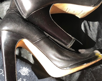 Joseph Azagury high heel black leather  boots vintage size 40 EU