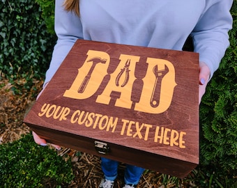 Personalized Dad Tool Box | Father's Day Gift | Custom Engraved Wood Keepsake Box for Dad | Handy Dad Gift | DIY Tool Storage Box