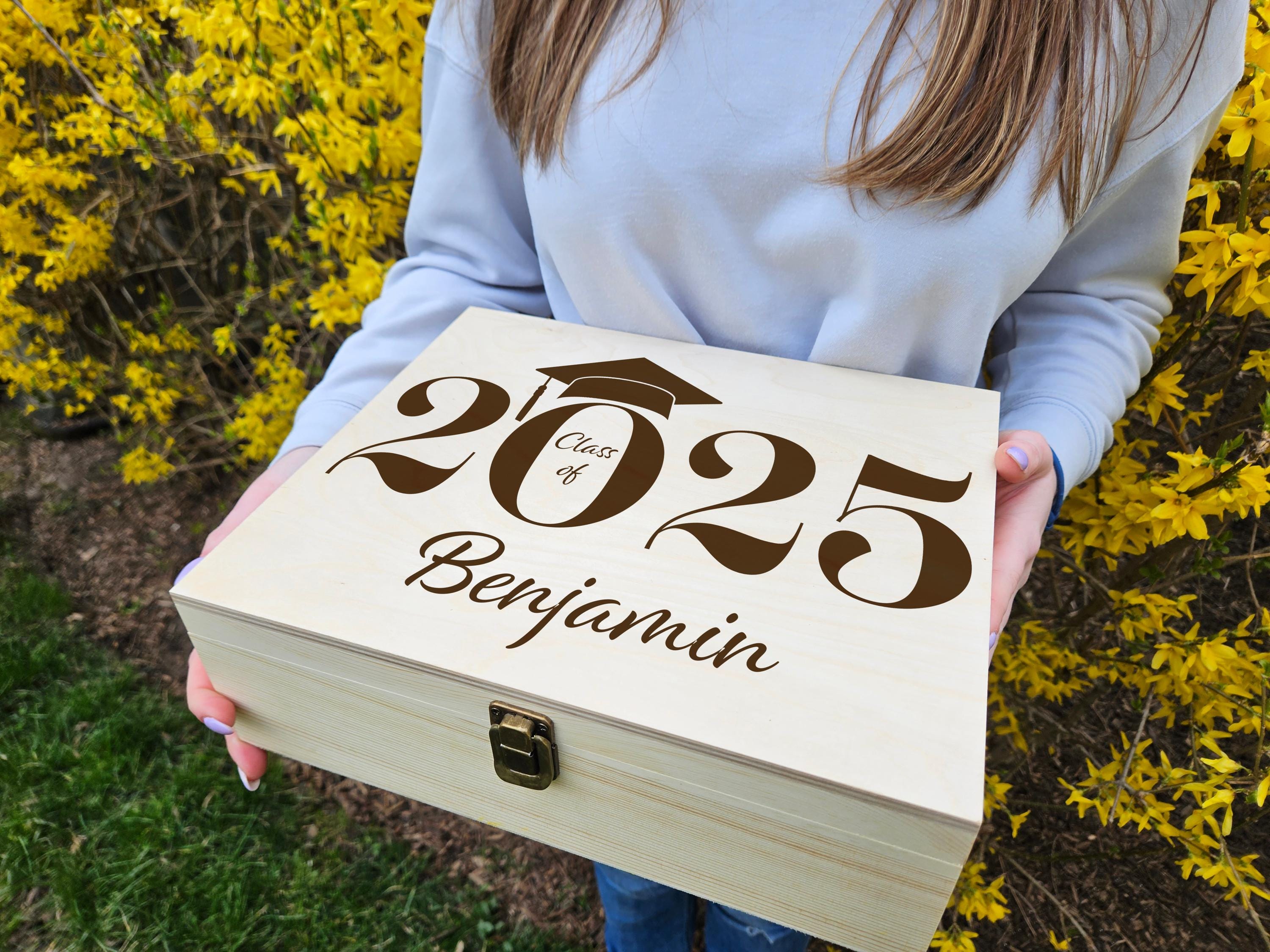 Engraved Wooden Memory Box: Graduation Keepsake Gift, Personalized ...