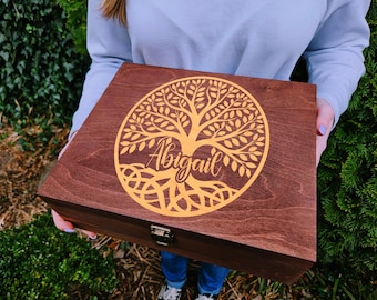 Personalized Tree of Life Wooden Keepsake Box, Custom Name Memory Box, Engraved Gift for Women, Celtic Jewelry Box, Handmade Gift USA