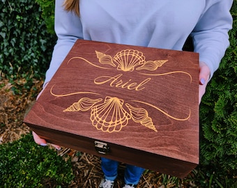 Personalized Seashell Wooden Keepsake Box: Beach Lover Treasure Box