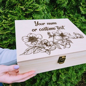 Engraved Wooden Memory Box: Floral Keepsake Gift