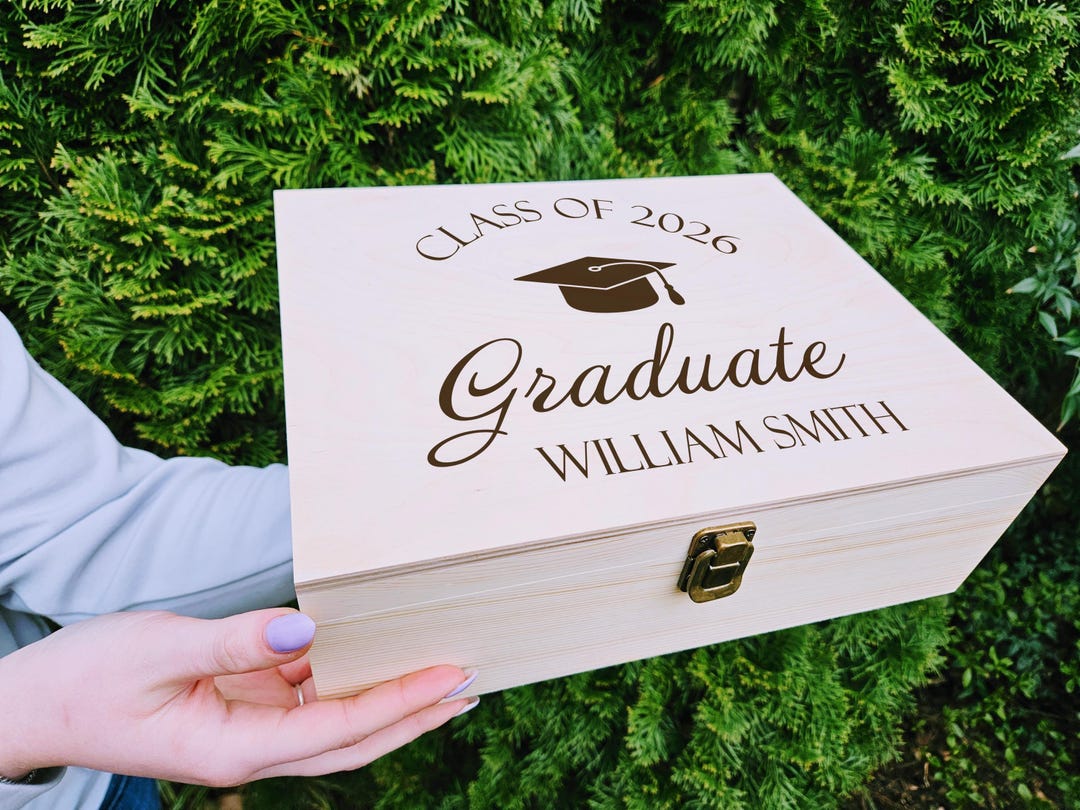 Engraved Wooden Memory Box: Graduation Keepsake, Personalized ...