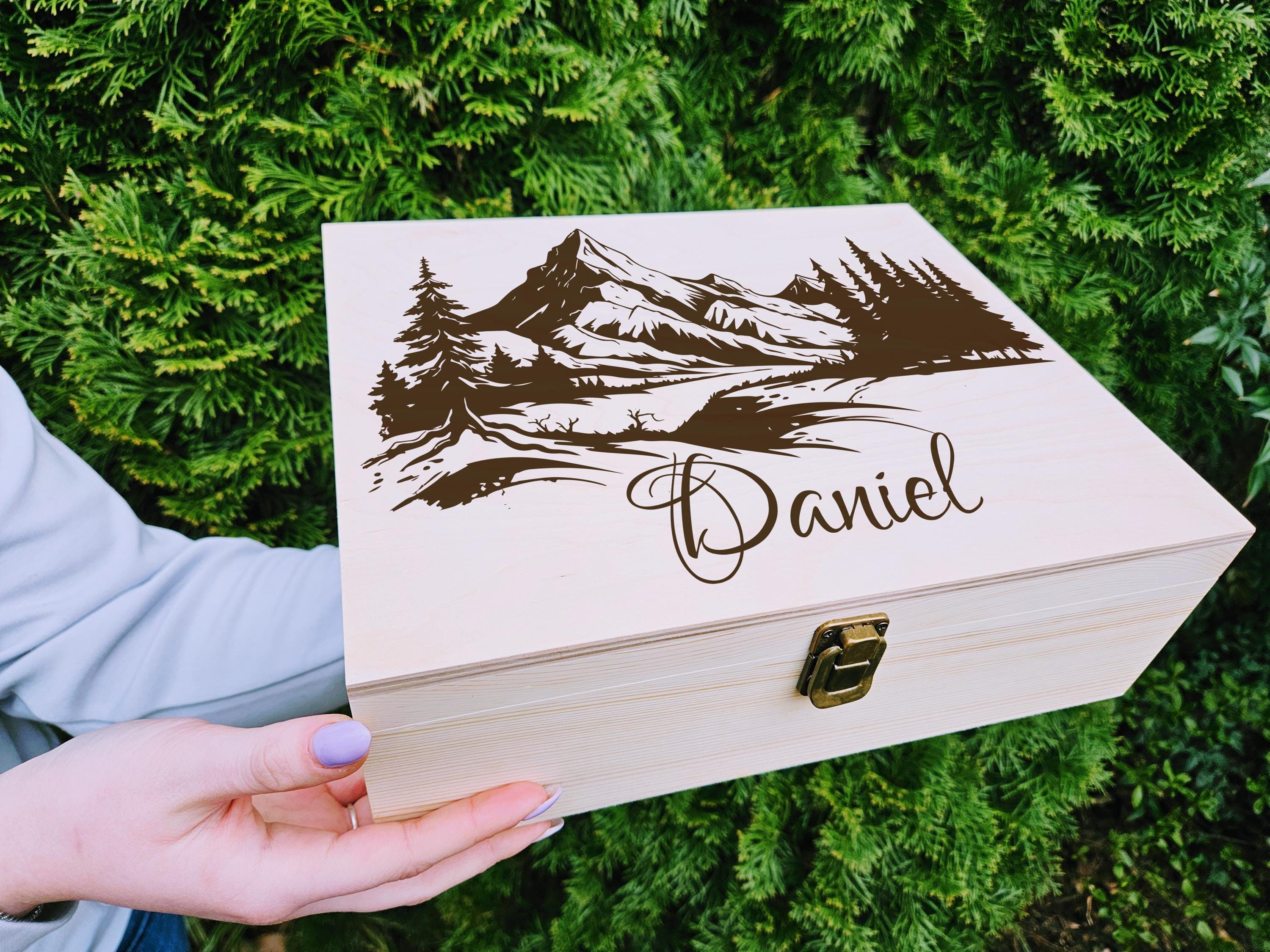 Personalized Wooden Keepsake Box: Engraved Mountain Scene Memory Box - Etsy