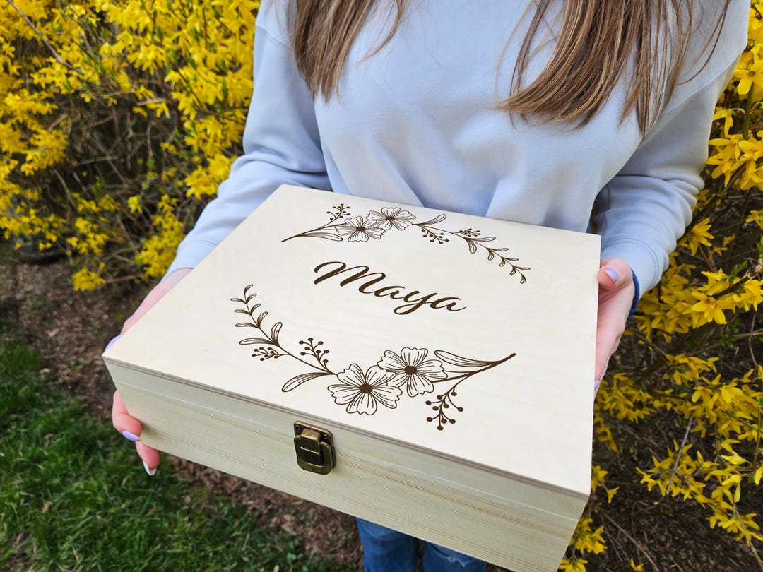 Personalized Floral Wedding Wooden Keepsake Box: Engraved Memory Box - Etsy
