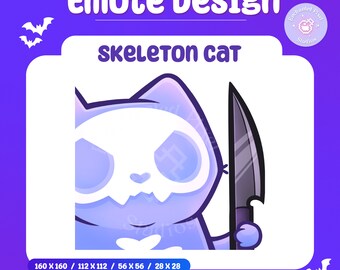 Halloween Knife Cat Emote | Cute Pastel Skeleton Kitty For Twitch Discord Kick | Kawaii Pastel Emotes | Community Emotes | Instant Download