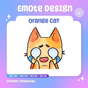 Cute Orange Crying Cat Twitch Emoji | Kawaii Chibi Sad Discord Emote | Ready to Use for Twitch Discord Kick | Community Emotes