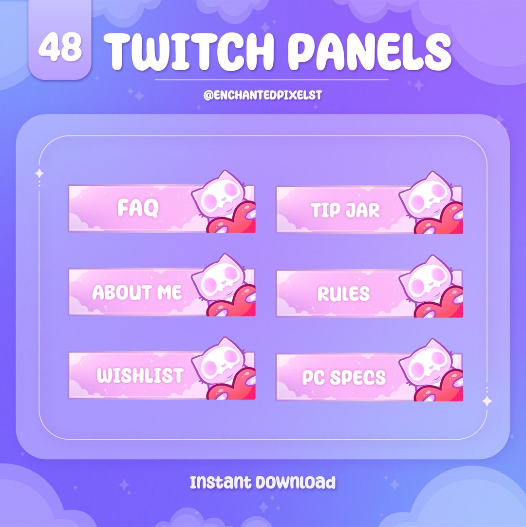 Kawaii Cute Soft Pastel Pink Twitch Panels Skeleton Neko With Heart