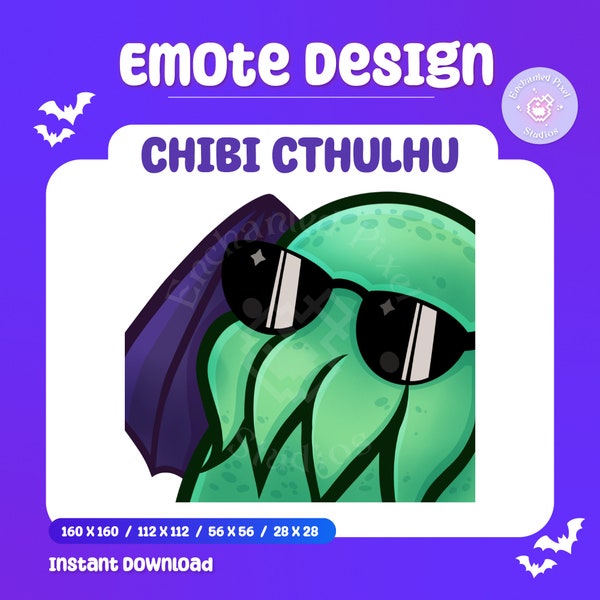 Chibi Cthulhu Streamer Emote | Cool Glasses Gothic Spooky Emote | Horror Stream Emotes | Cute Kawaii Chibi Demon Emoji | Instant Download