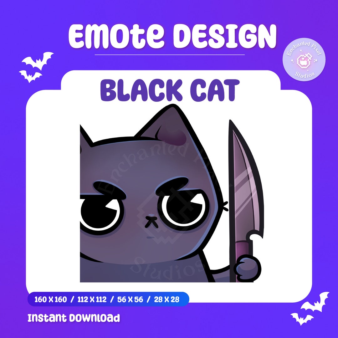 Cute Animal Emote With Knife | Chibi Black Cat Rage Angry Emoji ...
