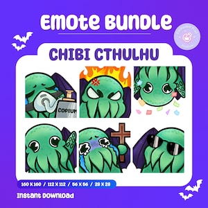 Chibi Cthulhu Emote-Set (6) | Niedliches Horror-Stream-Emote-Paket | Zuckende Dämonenmonster-Emotes | Niedliche Gothic-Tier-Emotes | Sofortiger Download