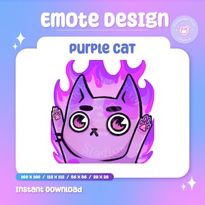 Purple Cat Witch Twitch Emote | Cute Kawaii Chibi Kitty Neko Emoji for Streamers | Meme Funny Discord Kick Emoticon | Community Emotes