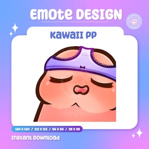 May include: A kawaii-style cartoon emote with closed eyes and a pouty expression. The emote is wearing a purple and white lace bra. The text "KAWAII PP" is above the emote.