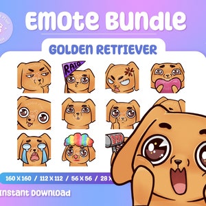 Pack d'émotes Golden Retriever | Émoticônes de chien | Emote contraction de Goldie | Emotes Retriever | Émoticônes de chien mignon | Émoticônes de chien kawaii | Emotes de mèmes