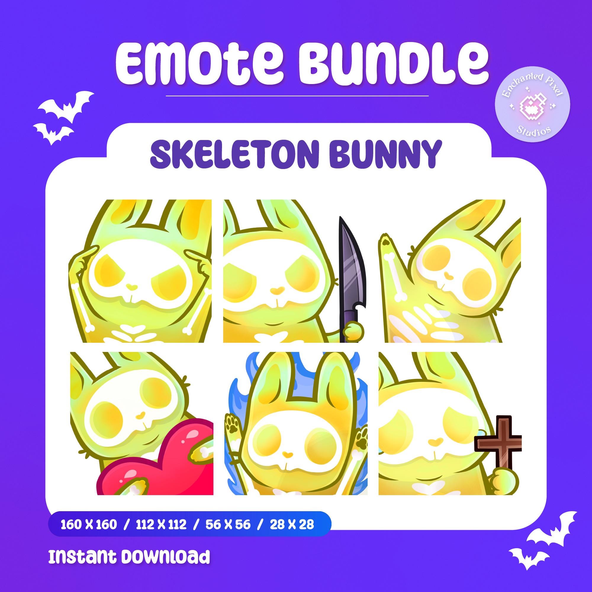 Wicked Rabbit Emotes Cute Chibi Bunny Emote Set | 6 Yellow Rabbit Streamer Emotes | Spooky ...