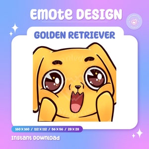 Emote Twitch Hype Train | Mignon Chibi Dog Hyped Emoji | Emote de streamer mignon Golden Retriever | Émotes de jeu confortables | Téléchargement instantané