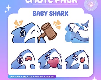 Cute Chibi Shark Emote Pack (6) | Blue Kawaii Fish Streamer Emote Set | Ban Hammer Crying Jumpscare Love Hype Kick Emotes | Summer Emotes