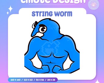 Muscle Flex Gains Twitch Emote | Meme Funny String Worm Blue Twitch Emoji | Emoji for Streamers | Discord Youtube Kick | Instant Download