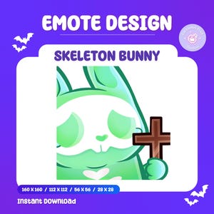 Skeleton Bunny Emote for Twitch & Discord | Cute Halloween Skeleton Bunny Emotes | Streaming Overlay Graphics | Instant Download