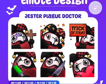 Pacchetto emote Jester Plague Doctor (6) / Pacchetto emote Twitch Halloween / Meme Divertente Discord Kick Emoji / Download istantaneo