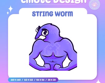 Muscle Flex Twitch Emote | Gains Purple String Worm Emoji for Streamers | Meme Funny Discord Emoticon | Video Games Emotes Instant Download