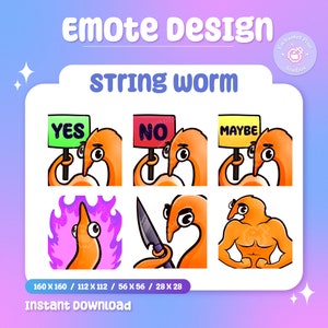 Meme String Worm Emote-pakket (6) | Oranje String Worm Twitch Sub-emotes | Grappige Emote met teken Chaos Flex Muscle | Grappige Streamer-emotes