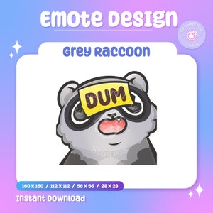 Kawaii Chibi DUM Raccoon Twitch Sub Emote / Meme Funny Discord Youtube Emoji / Emote para Streamers / Comfy Emote Set / Descarga instantánea